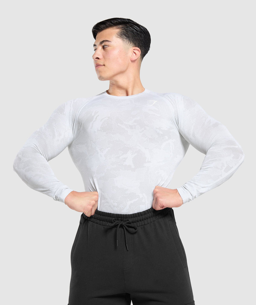 Geo Seamless Long Sleeve T-Shirt - White/Light Grey