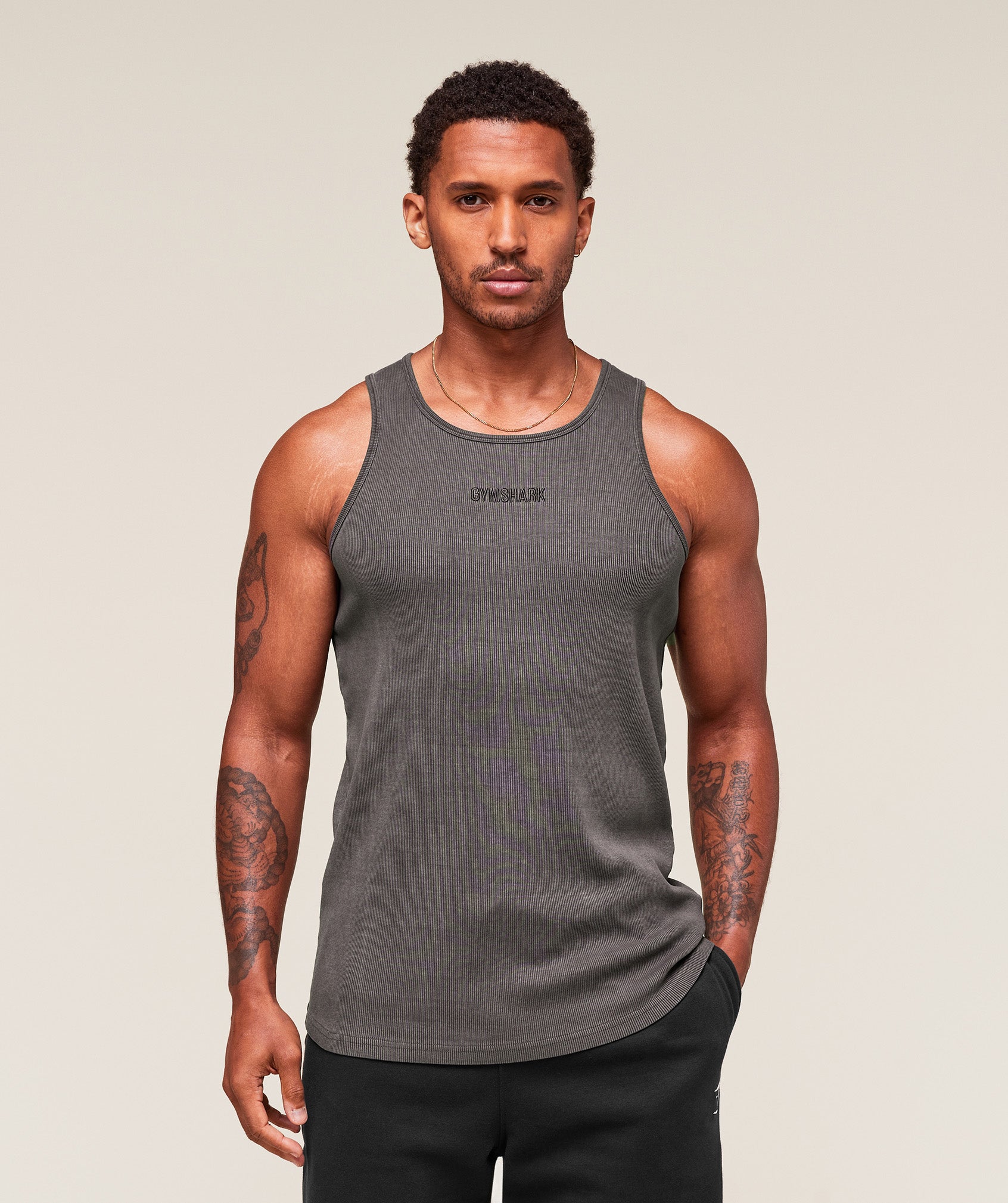 Washed Premium Ribbed Tank - Onyx Grey