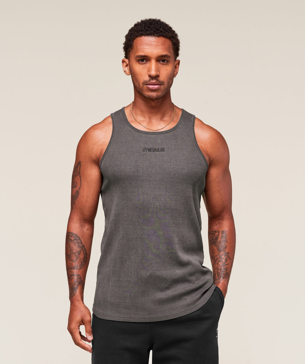 Washed Premium Ribbed Tank - Onyx Grey