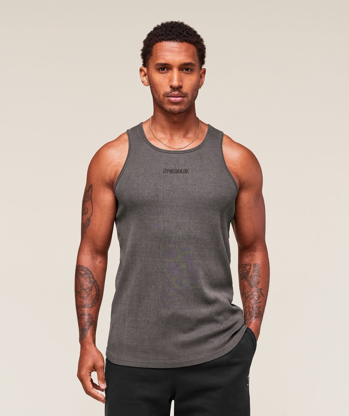 Washed Premium Ribbed Tank - Onyx Grey