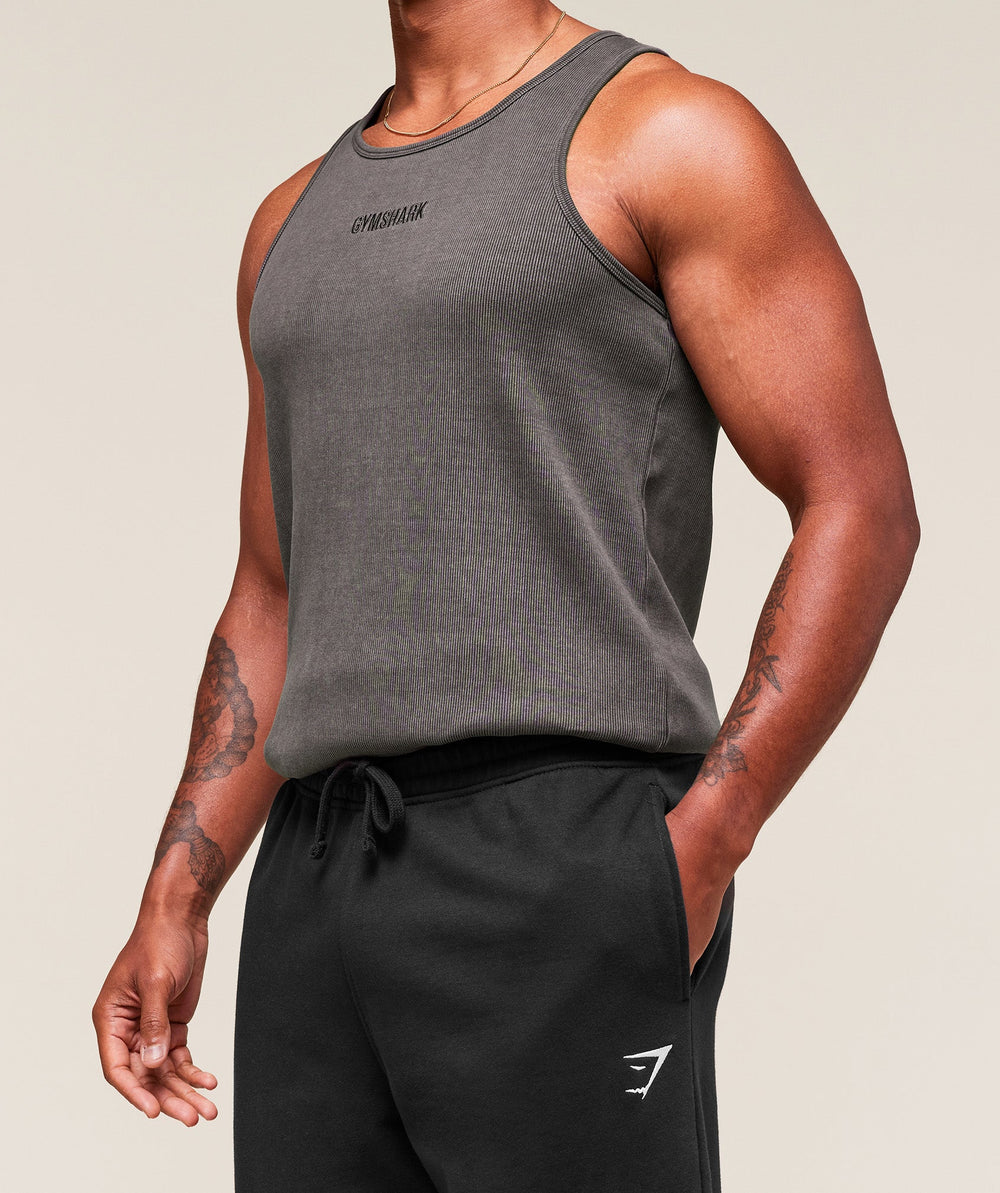 Washed Premium Ribbed Tank - Onyx Grey