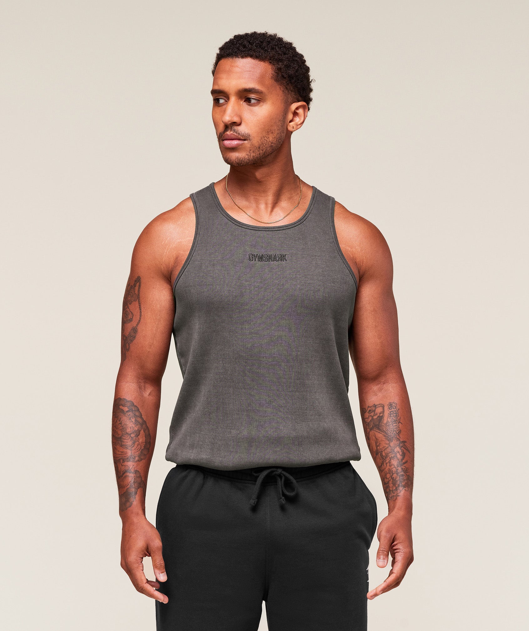 Washed Premium Ribbed Tank - Onyx Grey