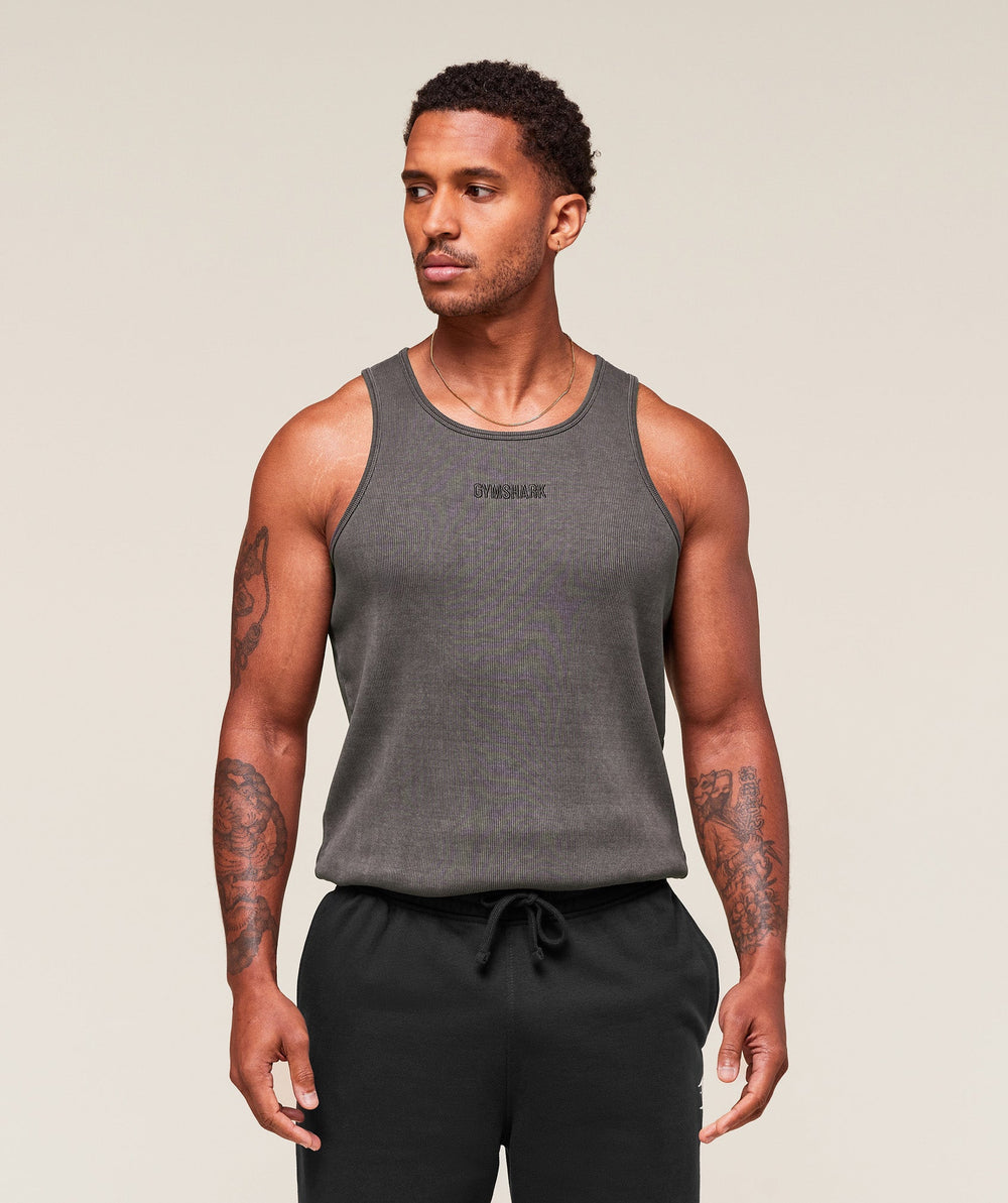 Washed Premium Ribbed Tank - Onyx Grey