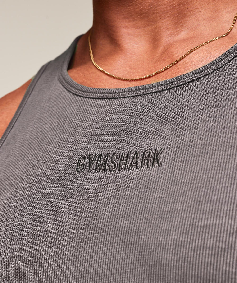 Washed Premium Ribbed Tank - Onyx Grey