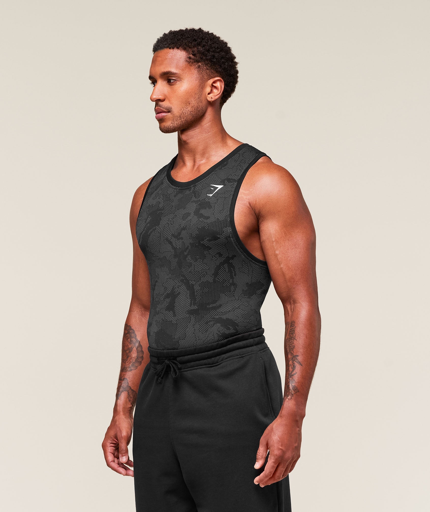 Geo Seamless Tank - Black/Charcoal Grey