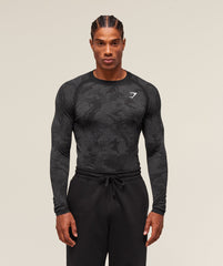 Geo Seamless Long Sleeve T-Shirt - Black/Charcoal Grey