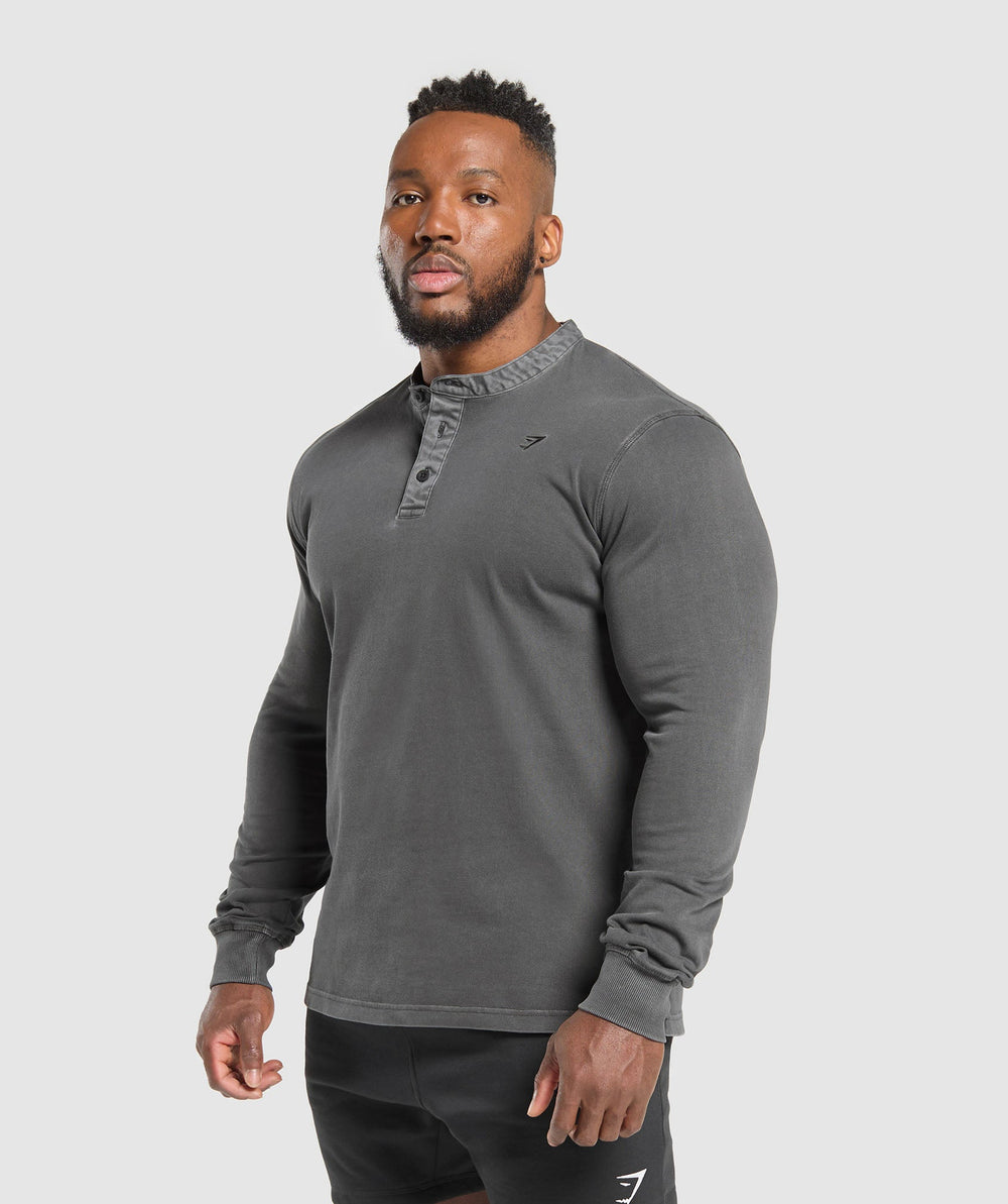 Heavyweight Woven Collar Henley - Black