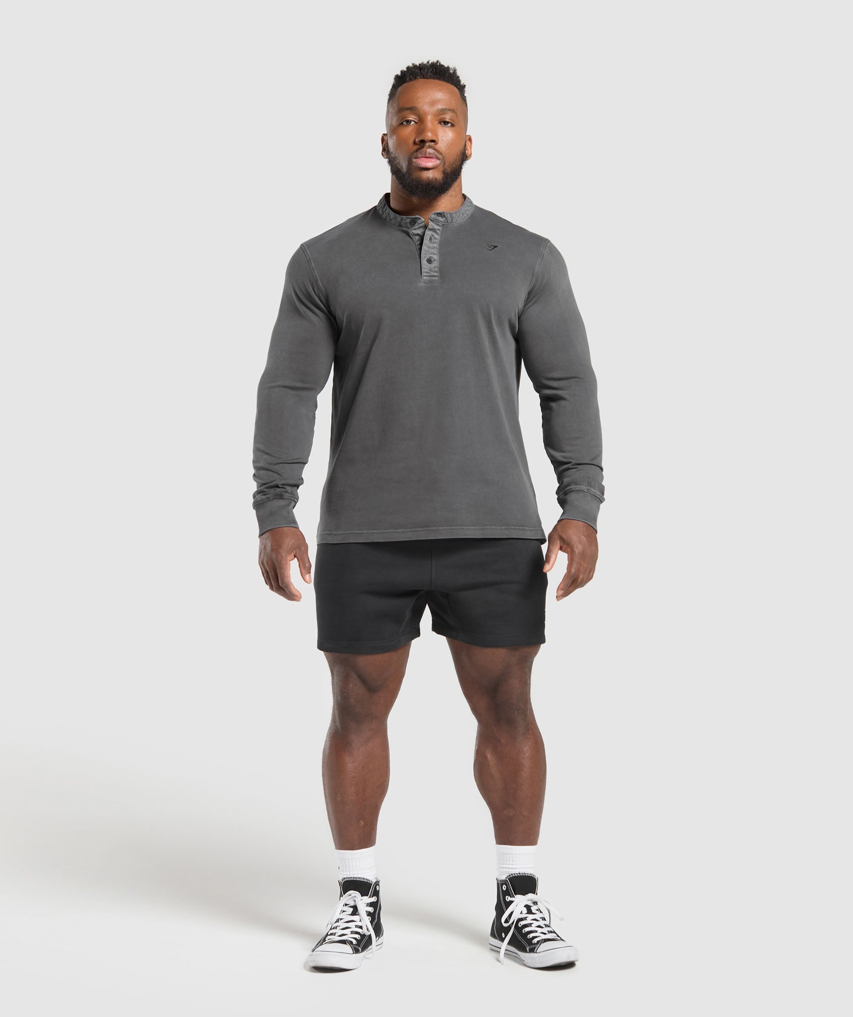 Heavyweight Woven Collar Henley - Black