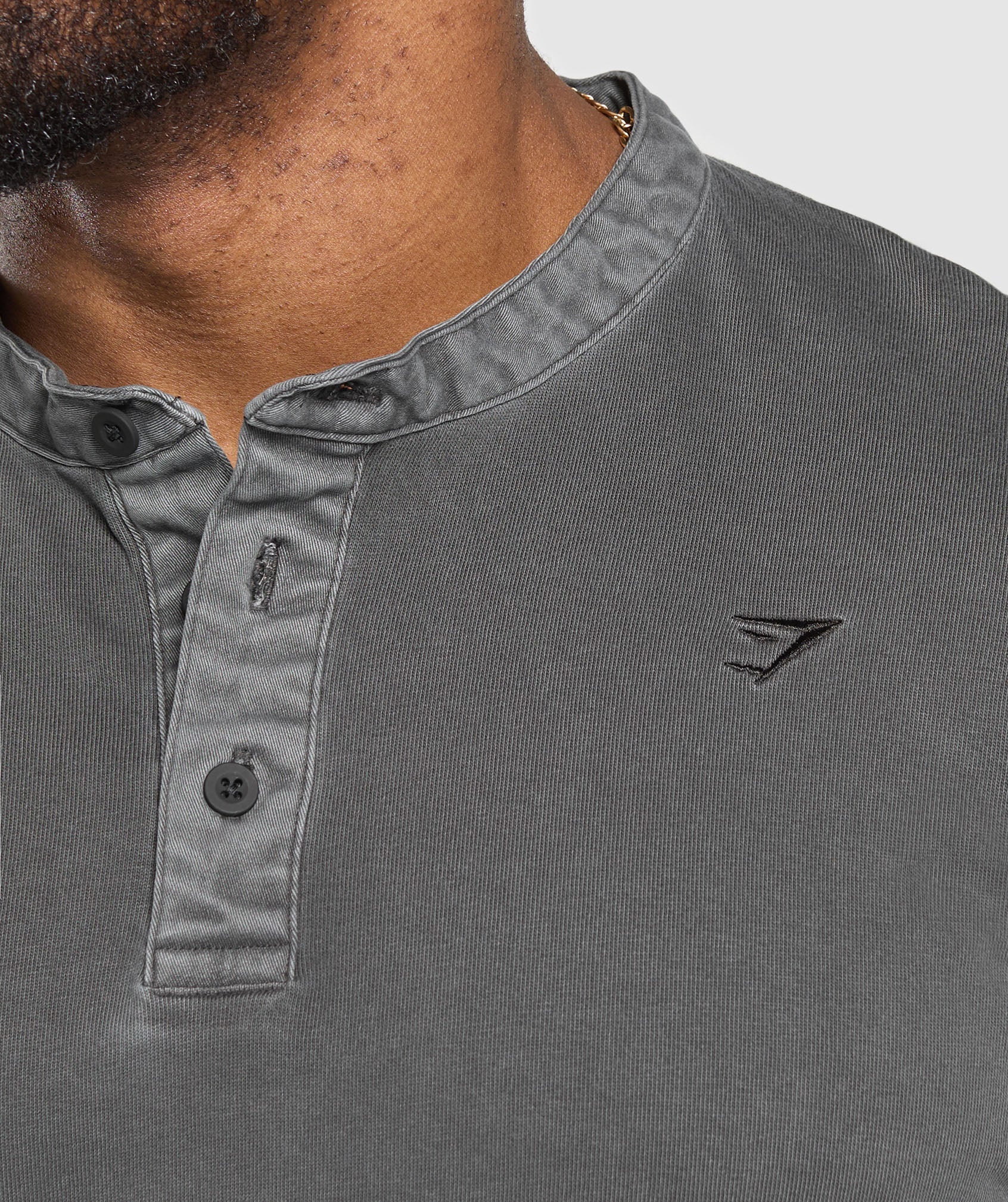 Heavyweight Woven Collar Henley - Black