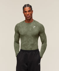 Geo Seamless Long Sleeve T-Shirt - Core Olive/Deep Olive Green