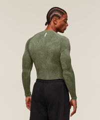 Geo Seamless Long Sleeve T-Shirt - Core Olive/Deep Olive Green