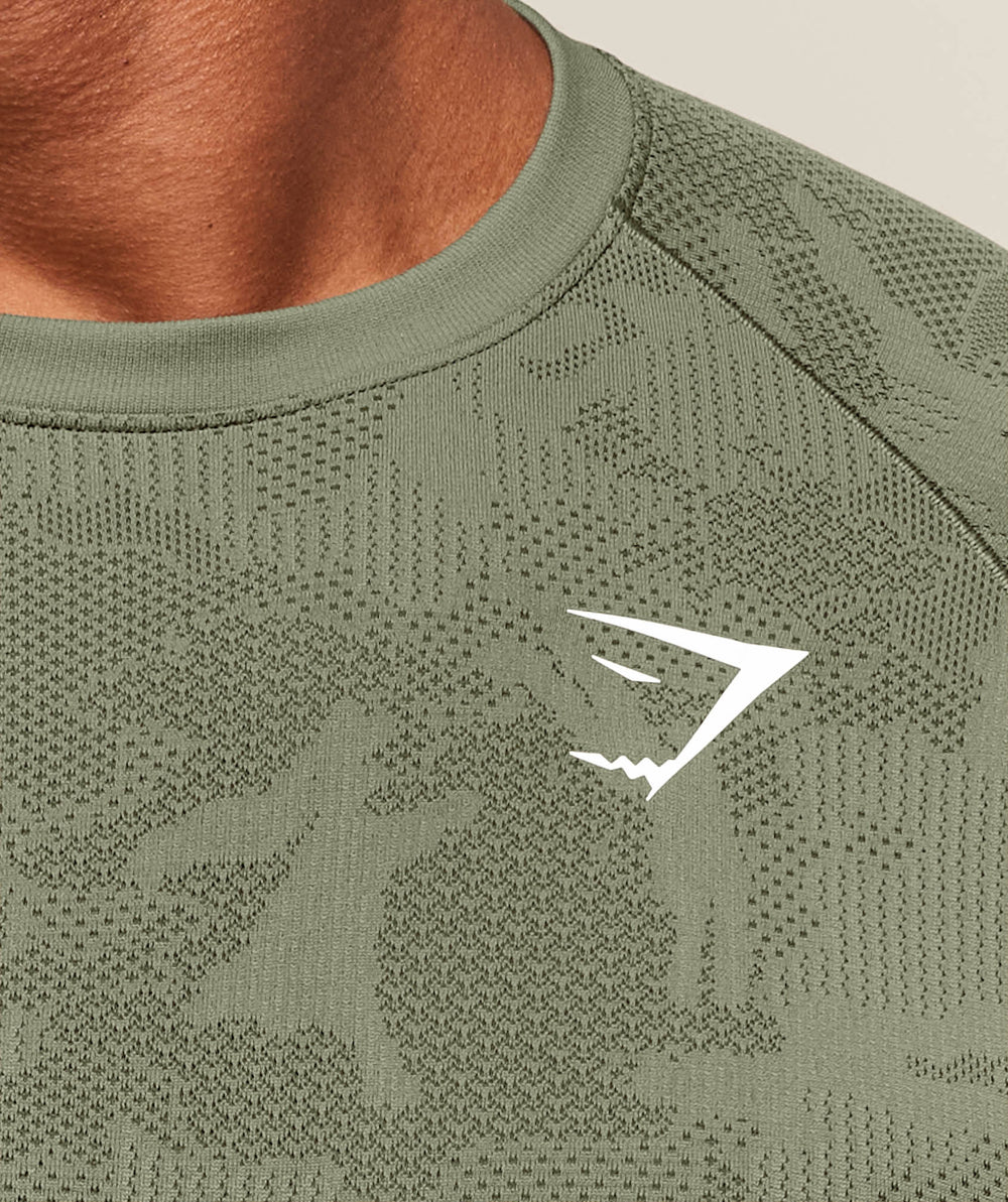 Geo Seamless Long Sleeve T-Shirt - Core Olive/Deep Olive Green