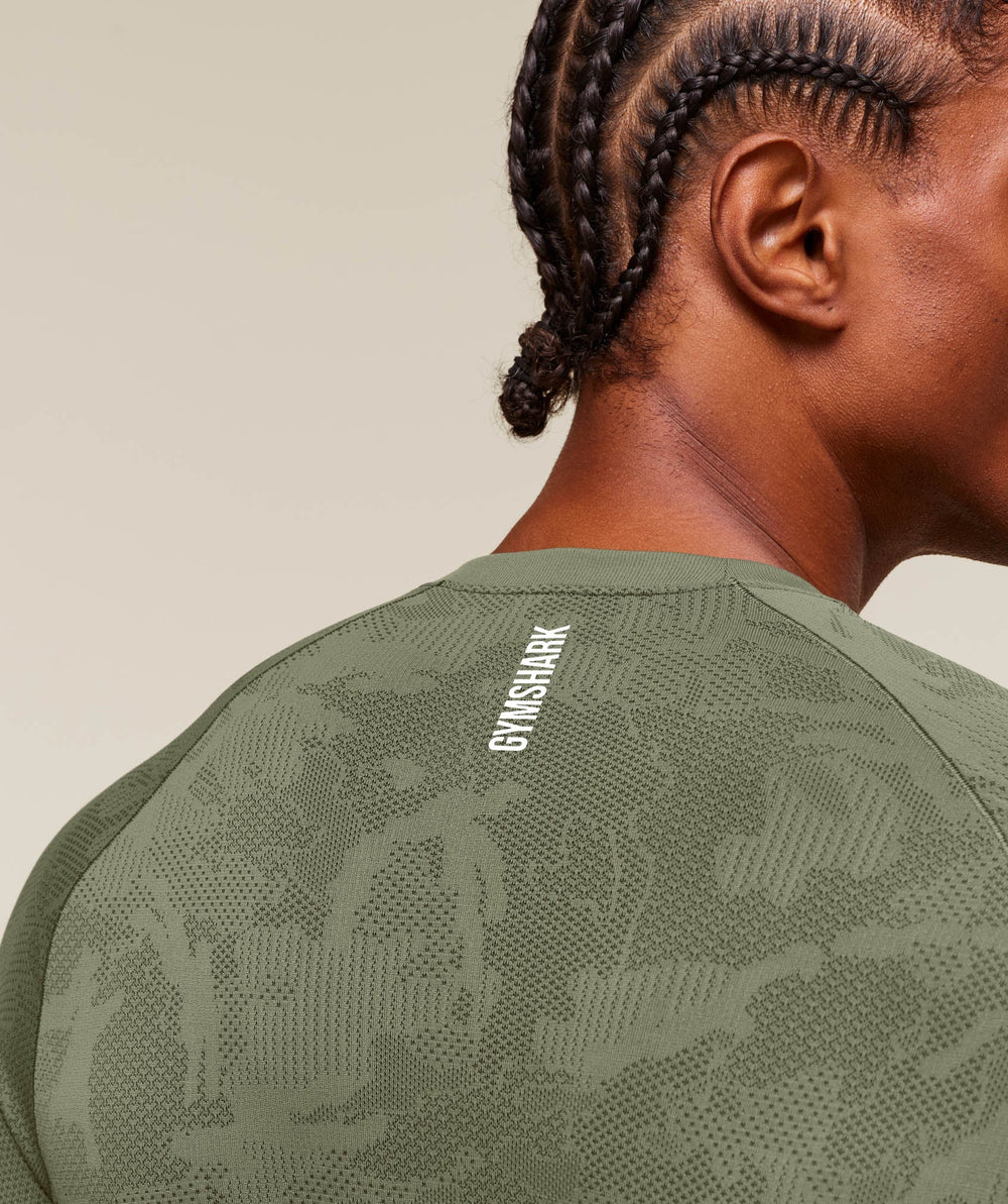 Geo Seamless Long Sleeve T-Shirt - Core Olive/Deep Olive Green
