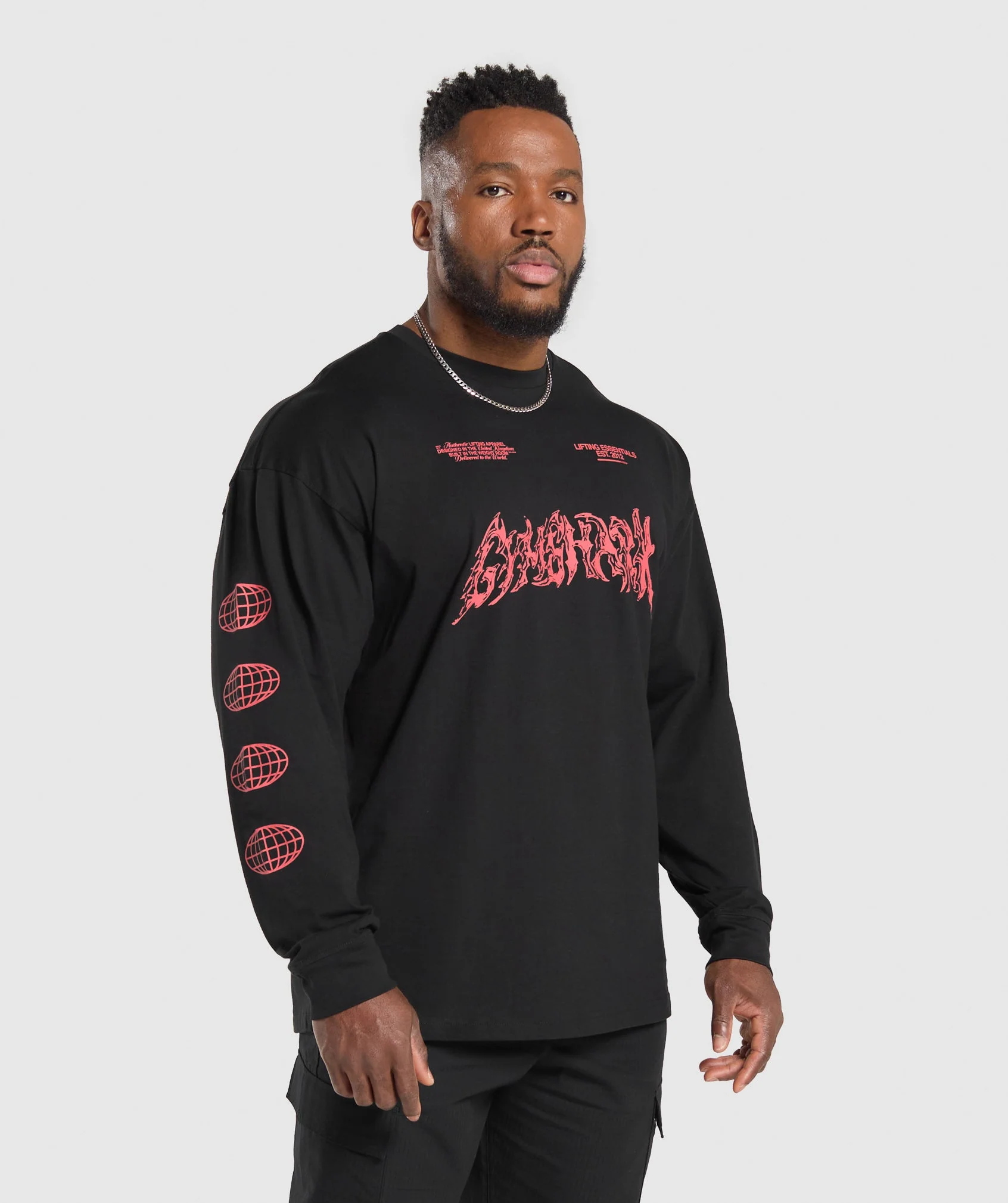 Metal Lifting Graphic Long Sleeve T-Shirt - Black