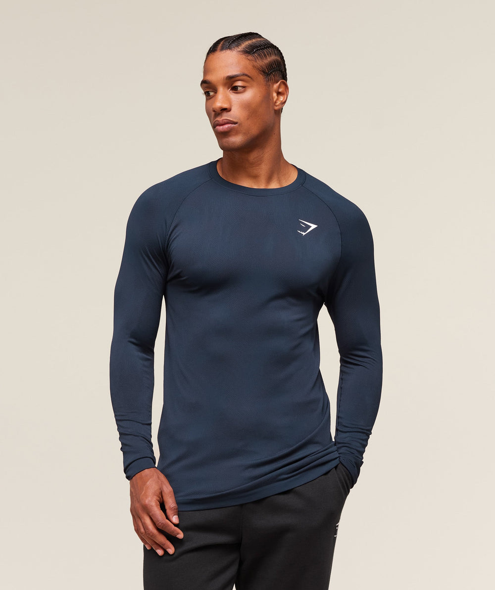 Geo Seamless Long Sleeve T-Shirt - Navy/Heavy Blue