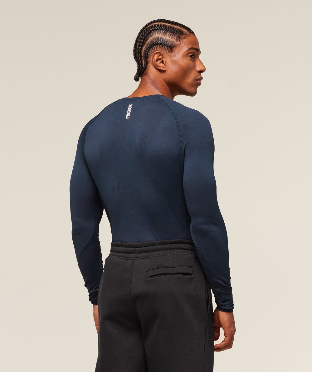 Geo Seamless Long Sleeve T-Shirt - Navy/Heavy Blue