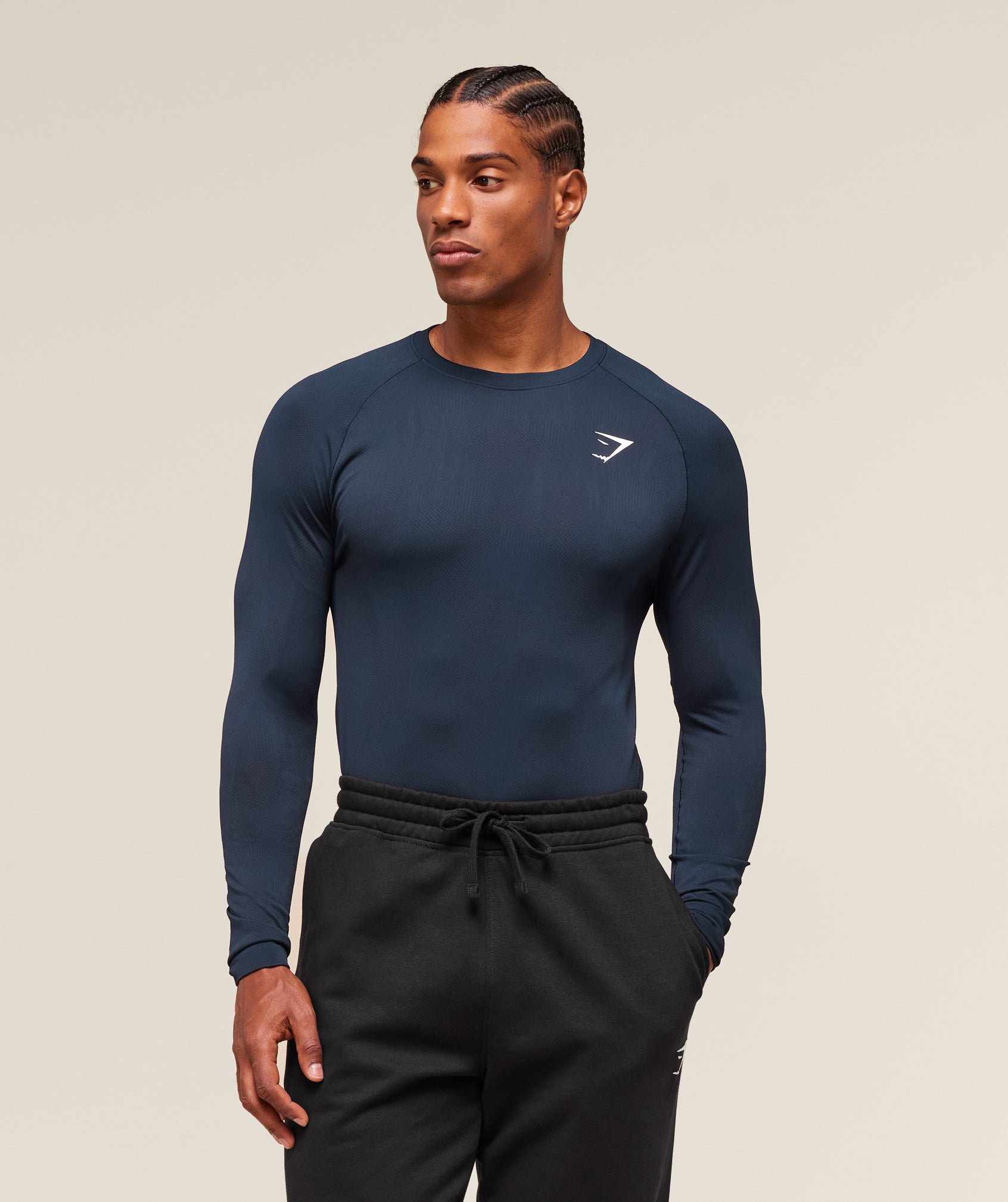 Geo Seamless Long Sleeve T-Shirt - Navy/Heavy Blue