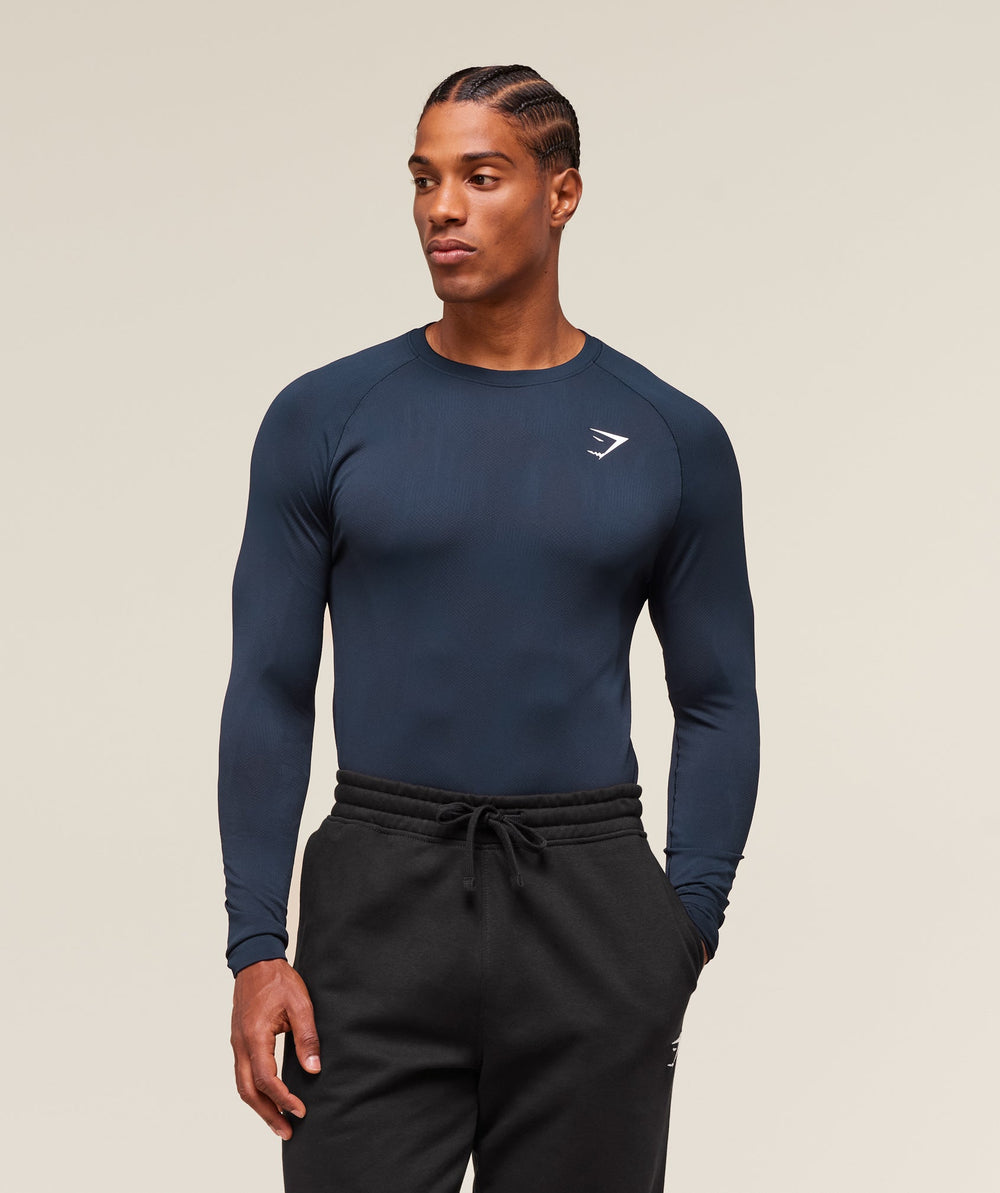 Geo Seamless Long Sleeve T-Shirt - Navy/Heavy Blue