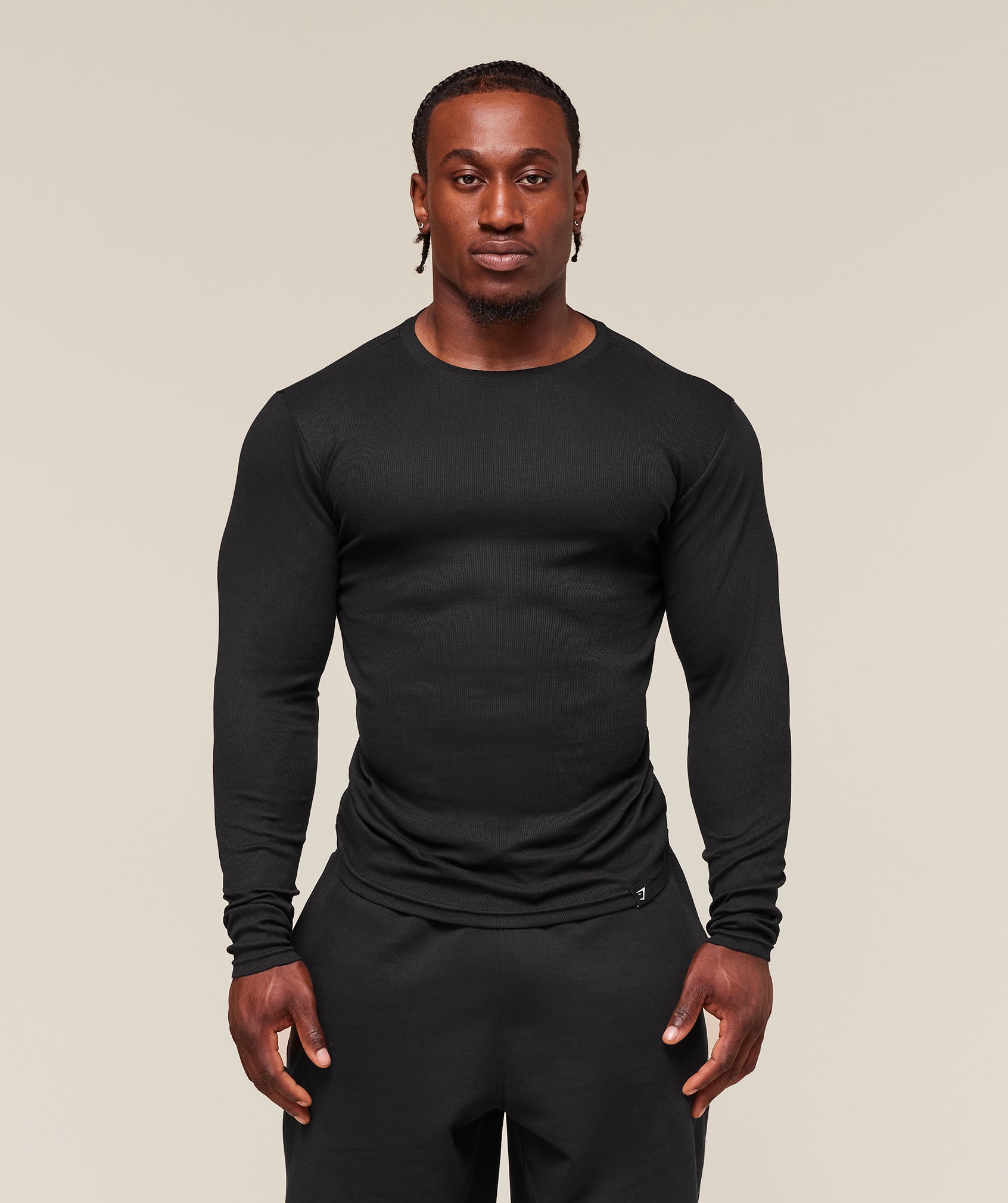 Ribbed Long Sleeve T-Shirt - Black