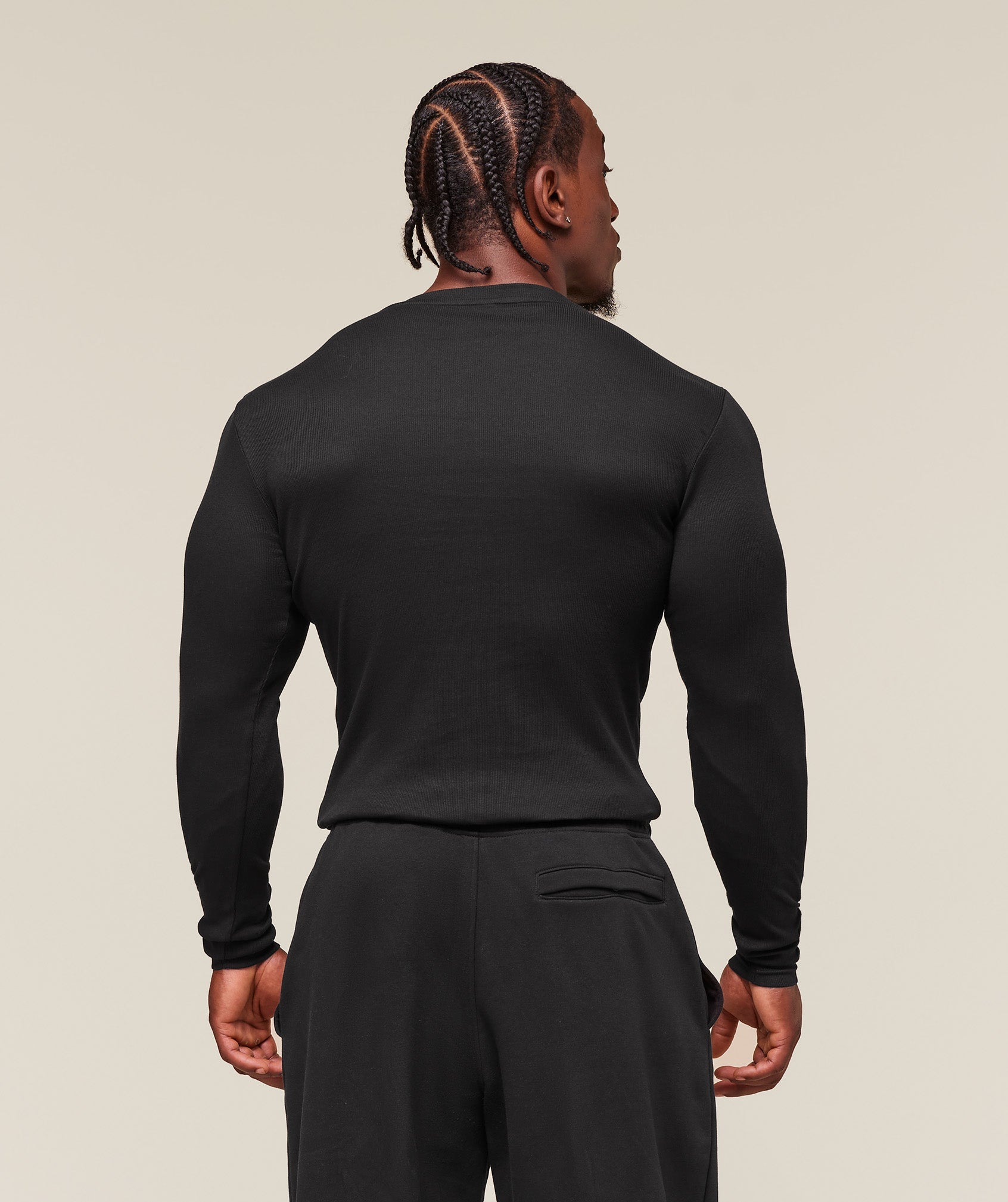 Ribbed Long Sleeve T-Shirt - Black