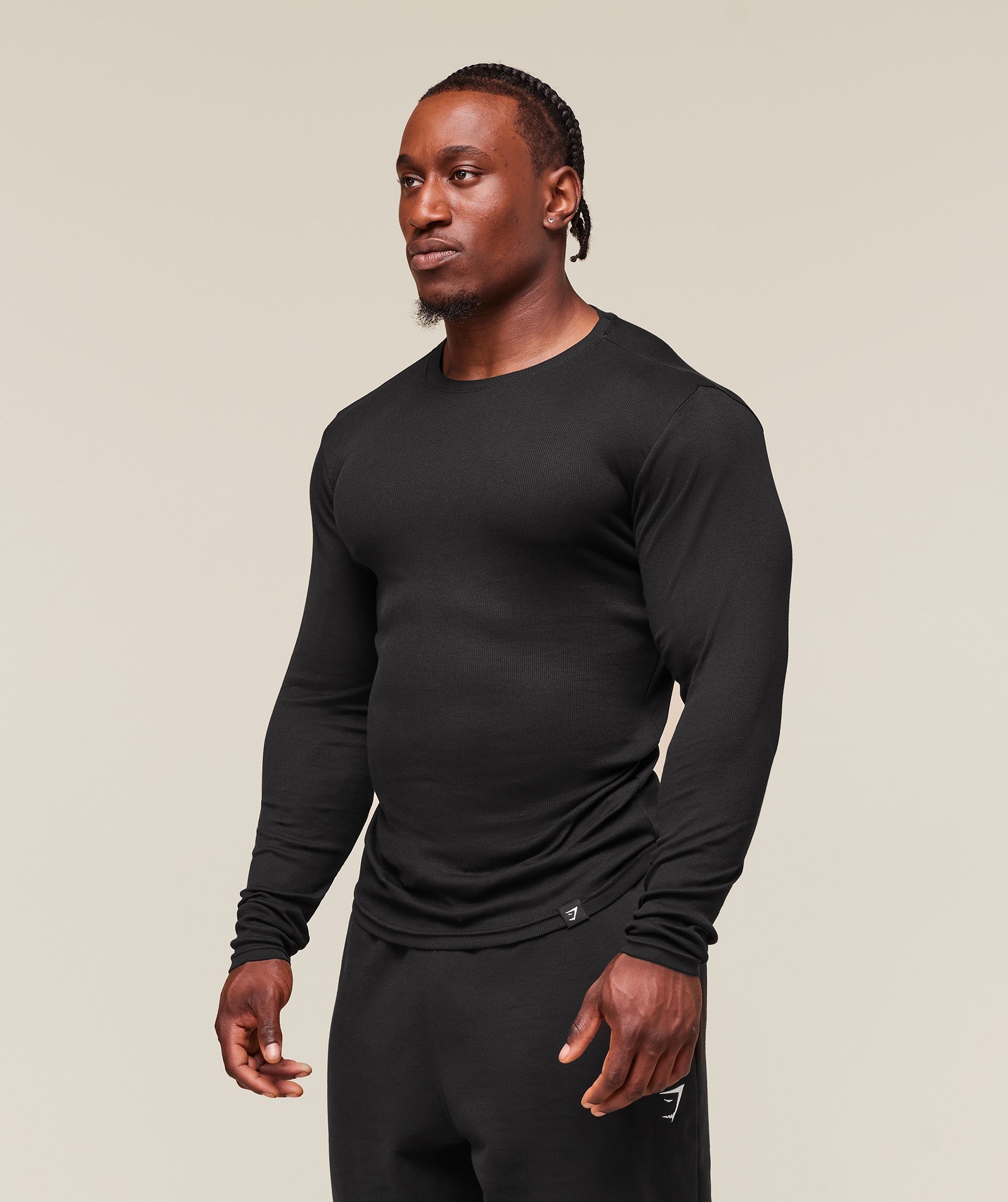 Ribbed Long Sleeve T-Shirt - Black