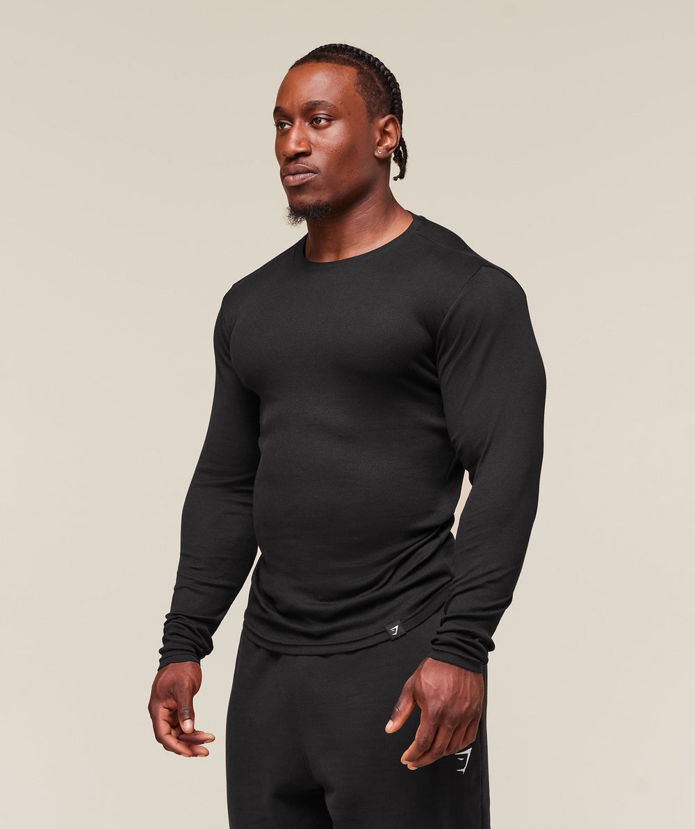 Ribbed Long Sleeve T-Shirt - Black