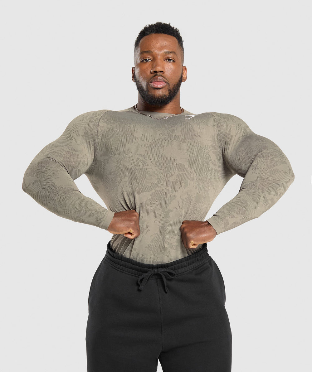 Geo Seamless Long Sleeve T-Shirt - Linen Brown/Camo Brown