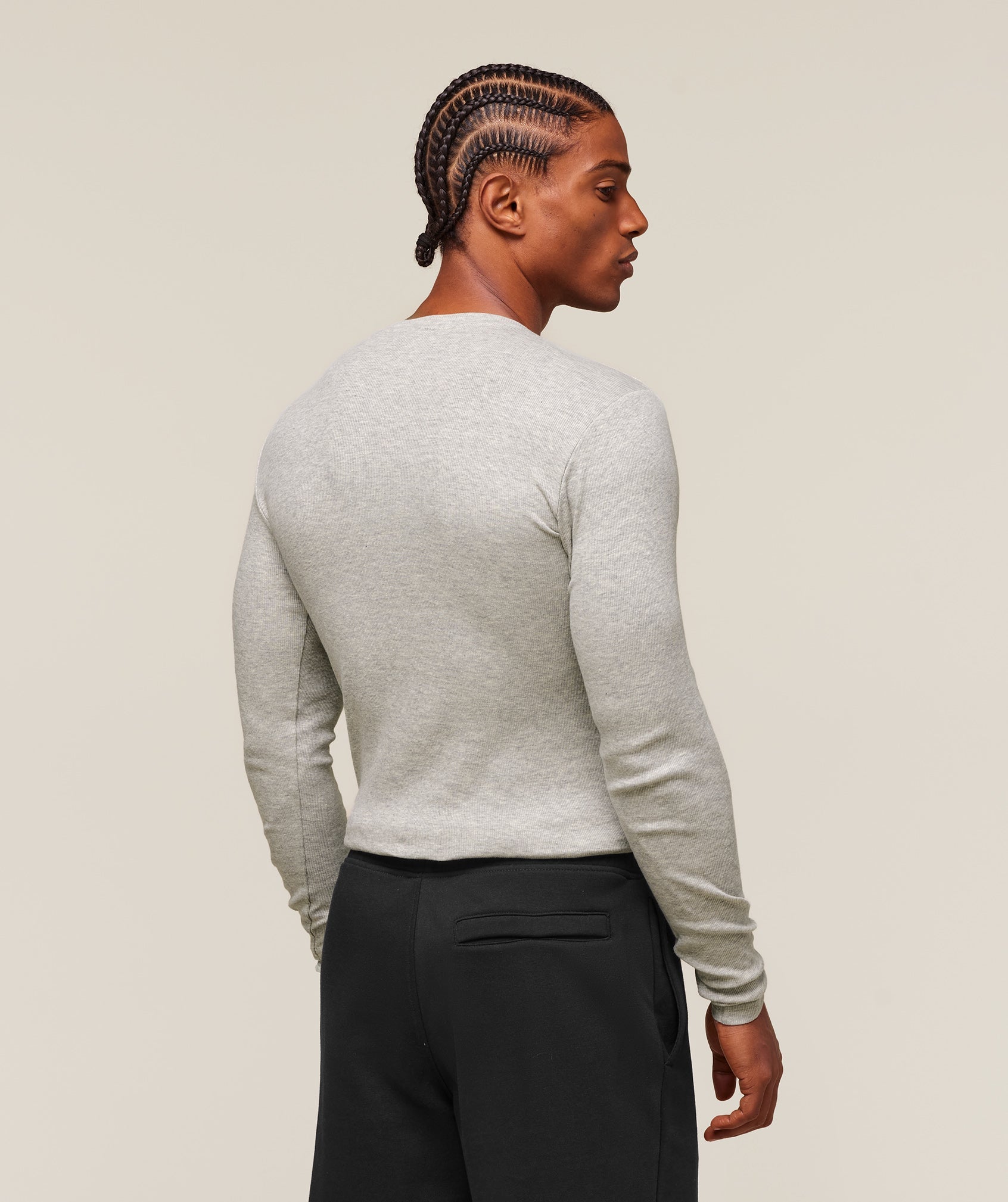 Ribbed Long Sleeve T-Shirt - Stone Grey Marl