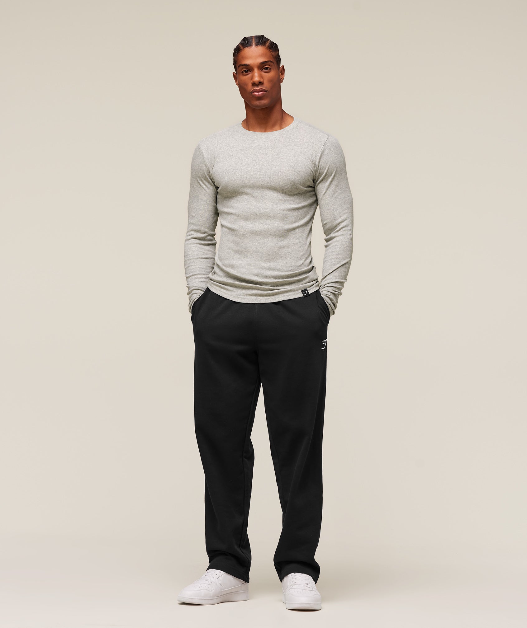 Ribbed Long Sleeve T-Shirt - Stone Grey Marl