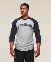 GSLC Raglan 3/4 Sleeve T-Shirt - Light Grey Core Marl/Heavy Blue