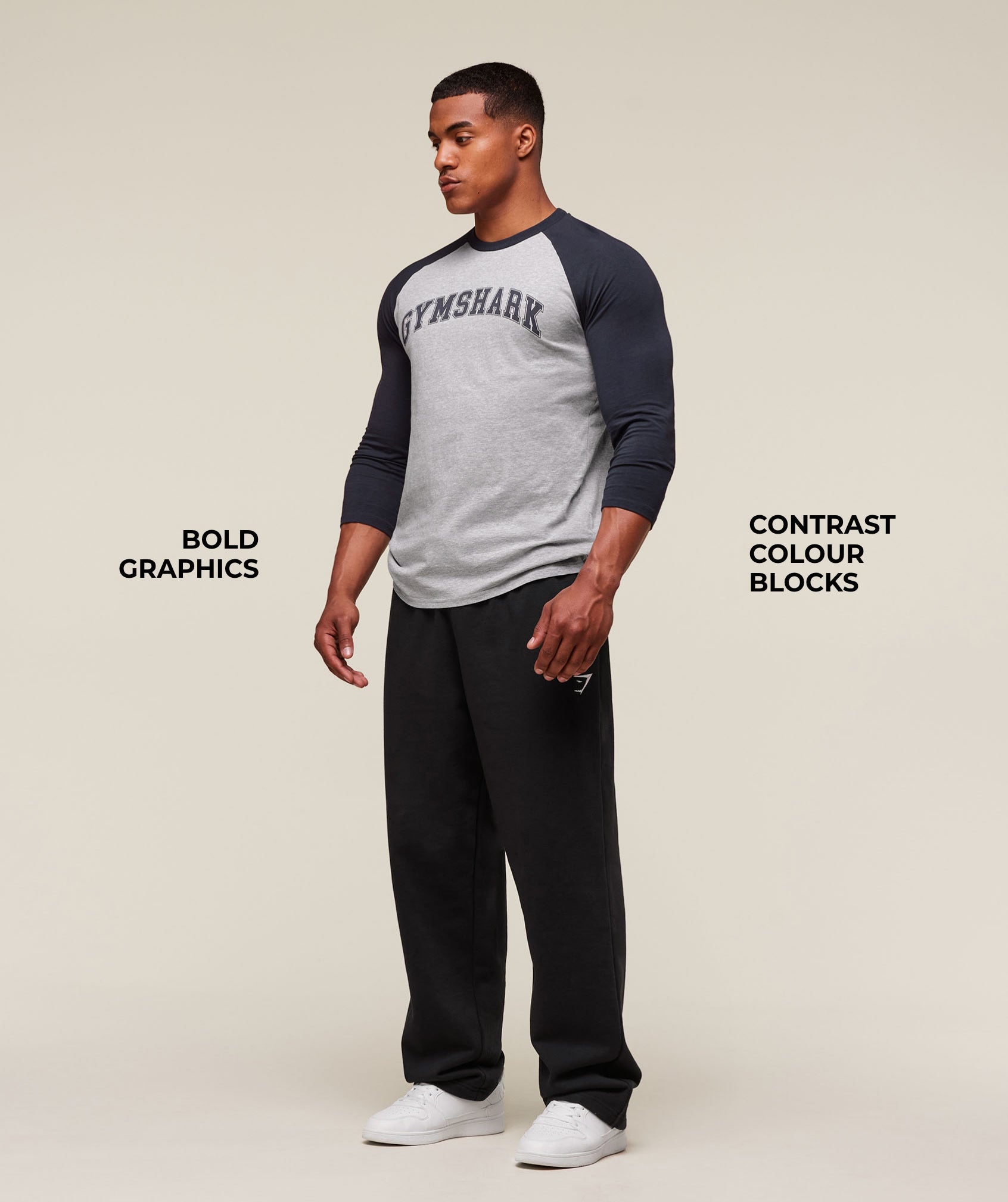 GSLC Raglan 3/4 Sleeve T-Shirt - Light Grey Core Marl/Heavy Blue