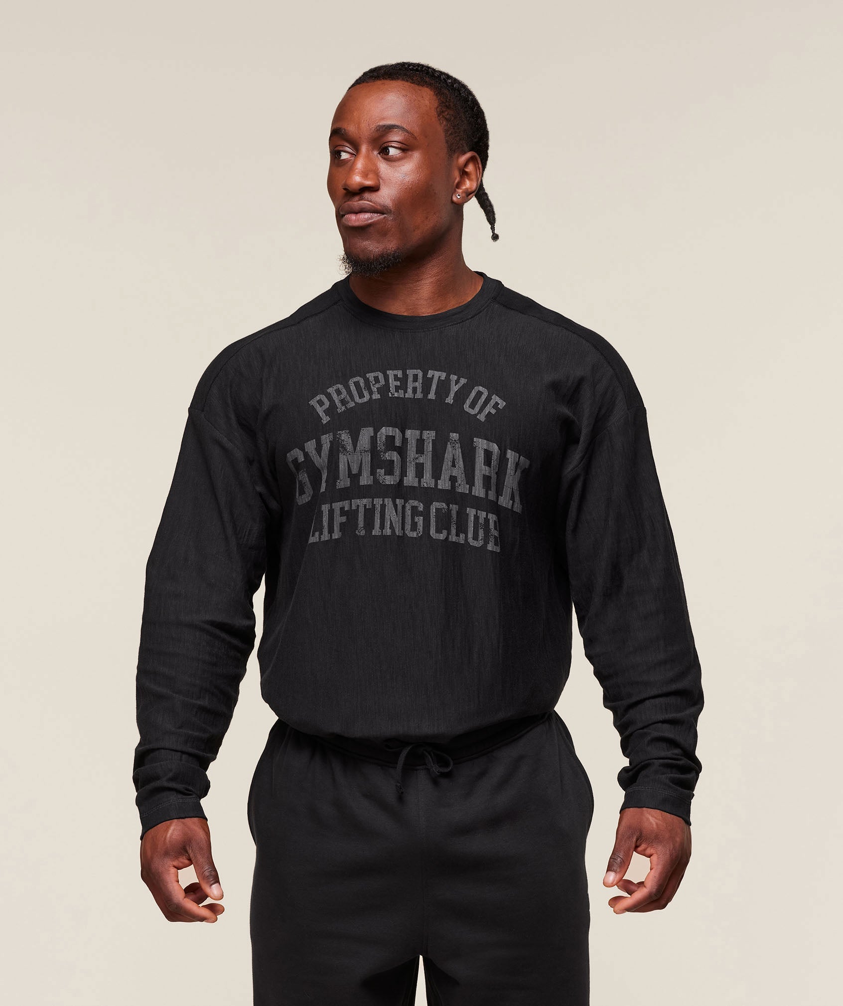 Lightweight Slub Textured Long Sleeve T-Shirt - Black