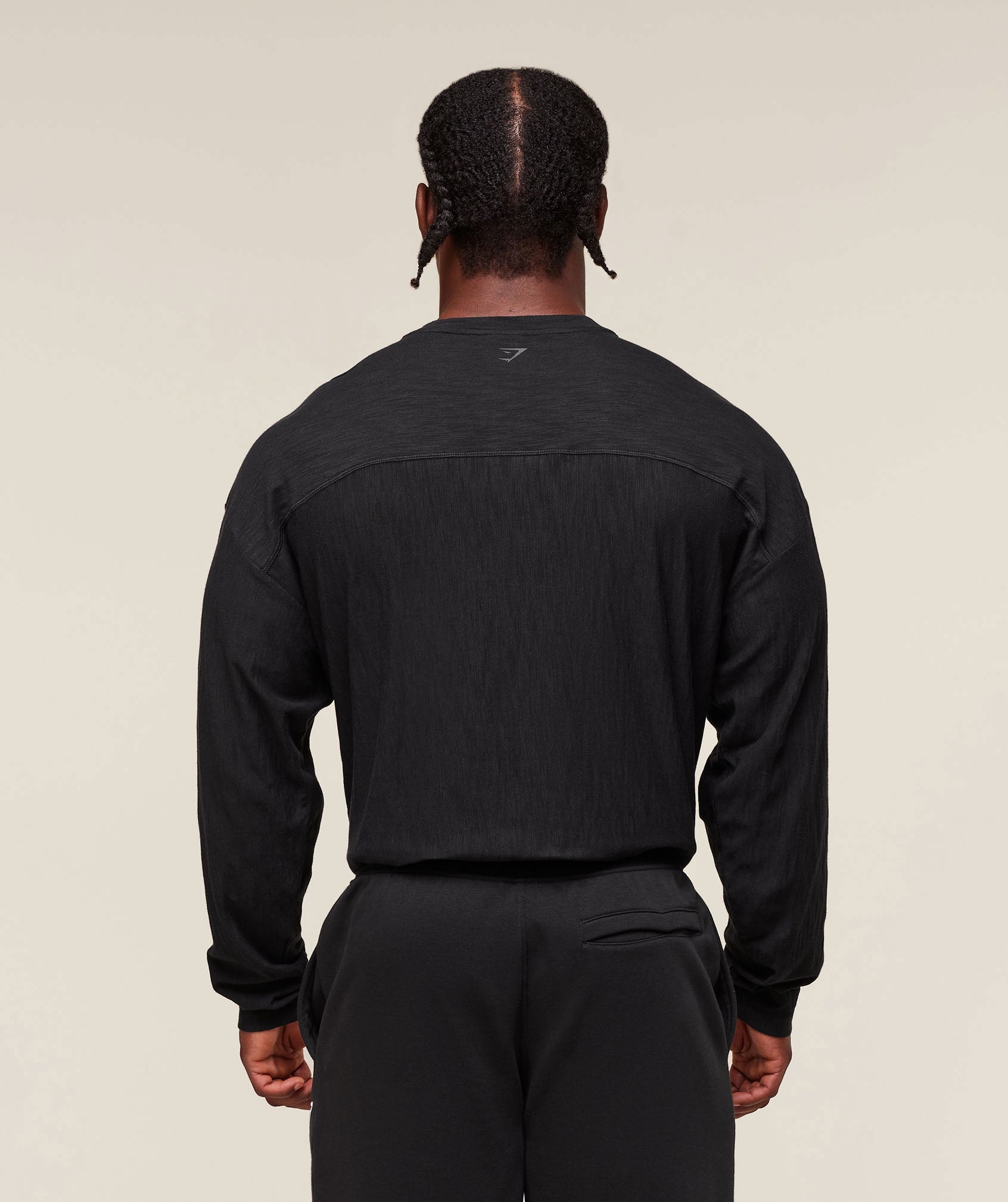 Lightweight Slub Textured Long Sleeve T-Shirt - Black