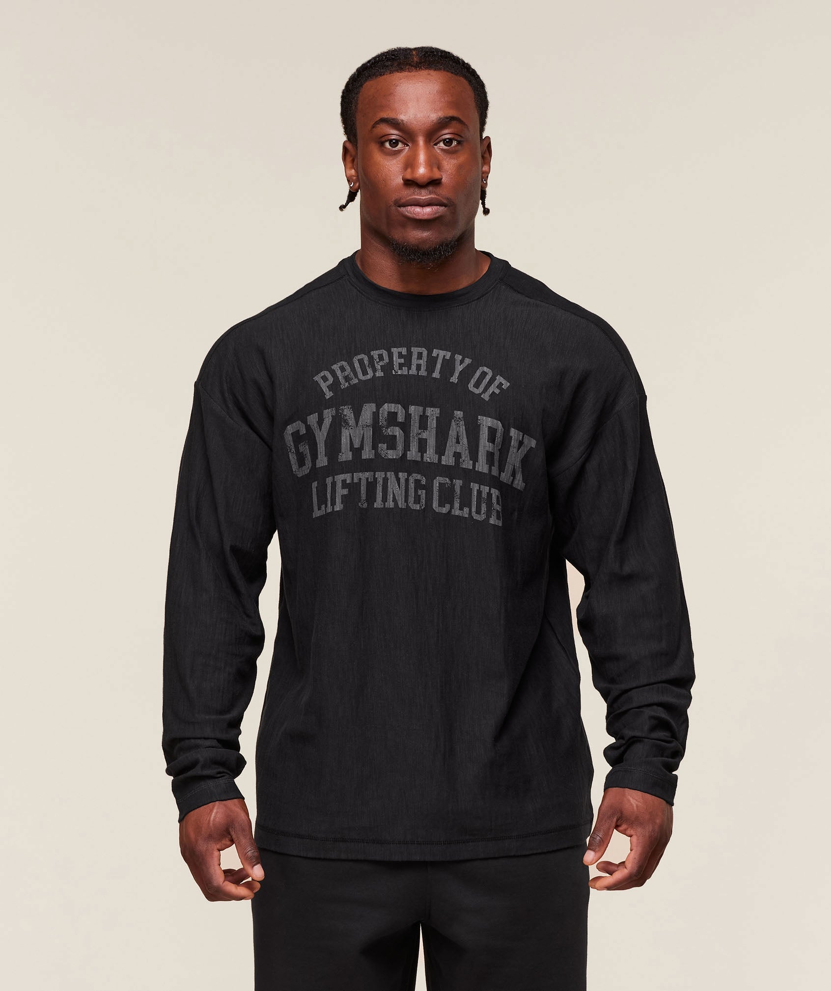 Lightweight Slub Textured Long Sleeve T-Shirt - Black