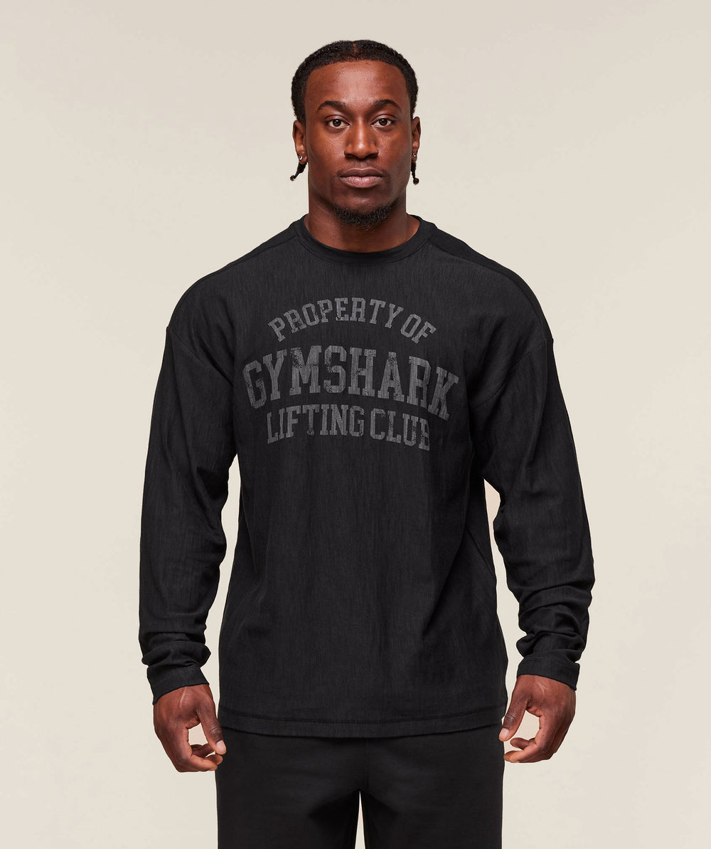 Lightweight Slub Textured Long Sleeve T-Shirt - Black