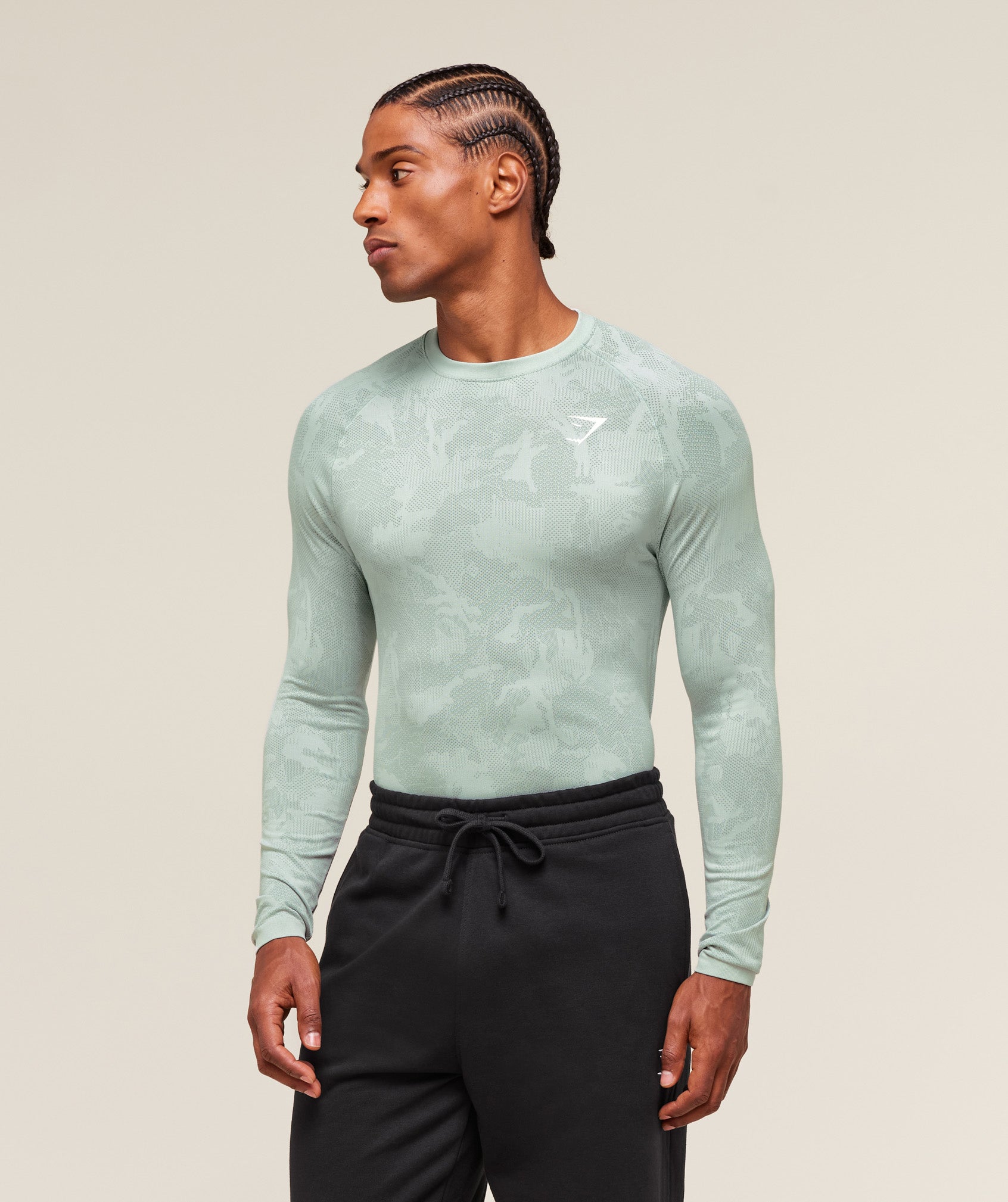 Geo Seamless Long Sleeve T-Shirt - Morning Blue/Celeste Blue