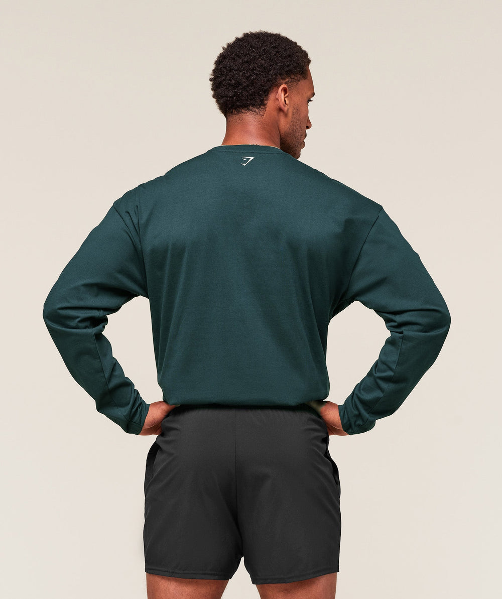 Worn Graphic Long Sleeve T-Shirt - Deep Petrol Blue