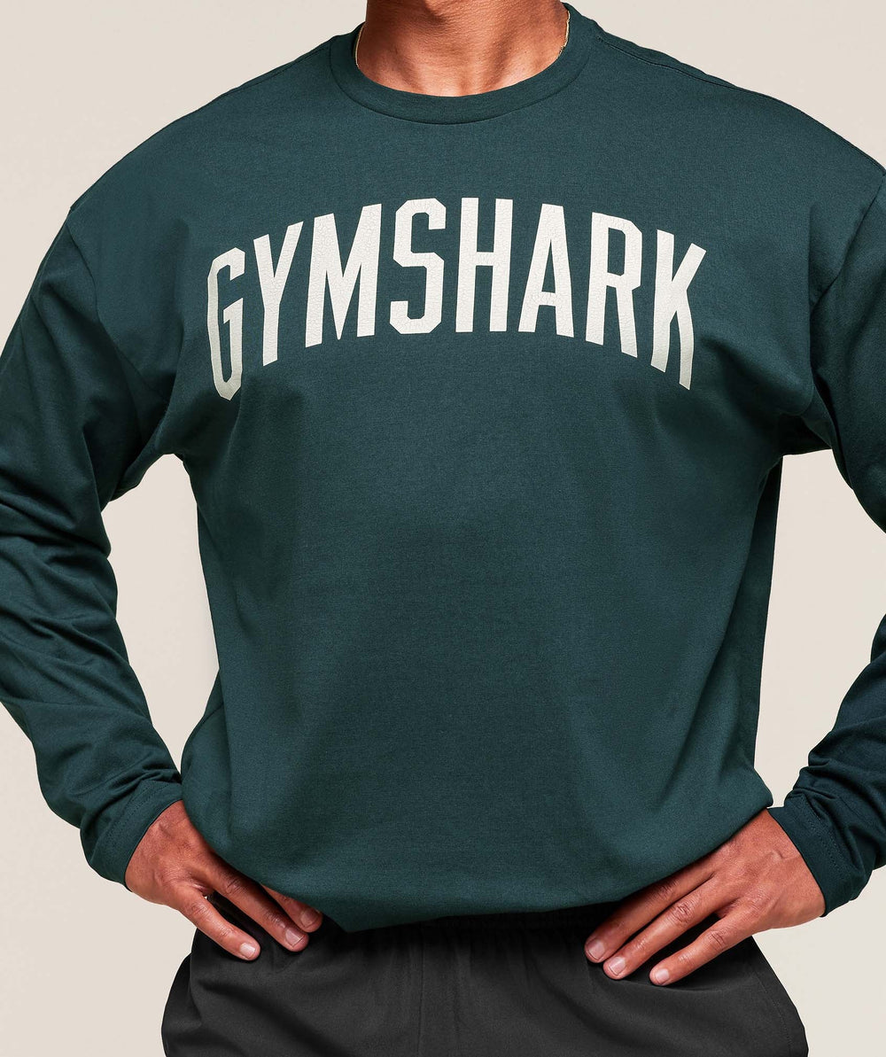 Worn Graphic Long Sleeve T-Shirt - Deep Petrol Blue