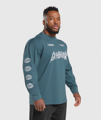 Metal Lifting Graphic Long Sleeve T-Shirt - Cargo Blue