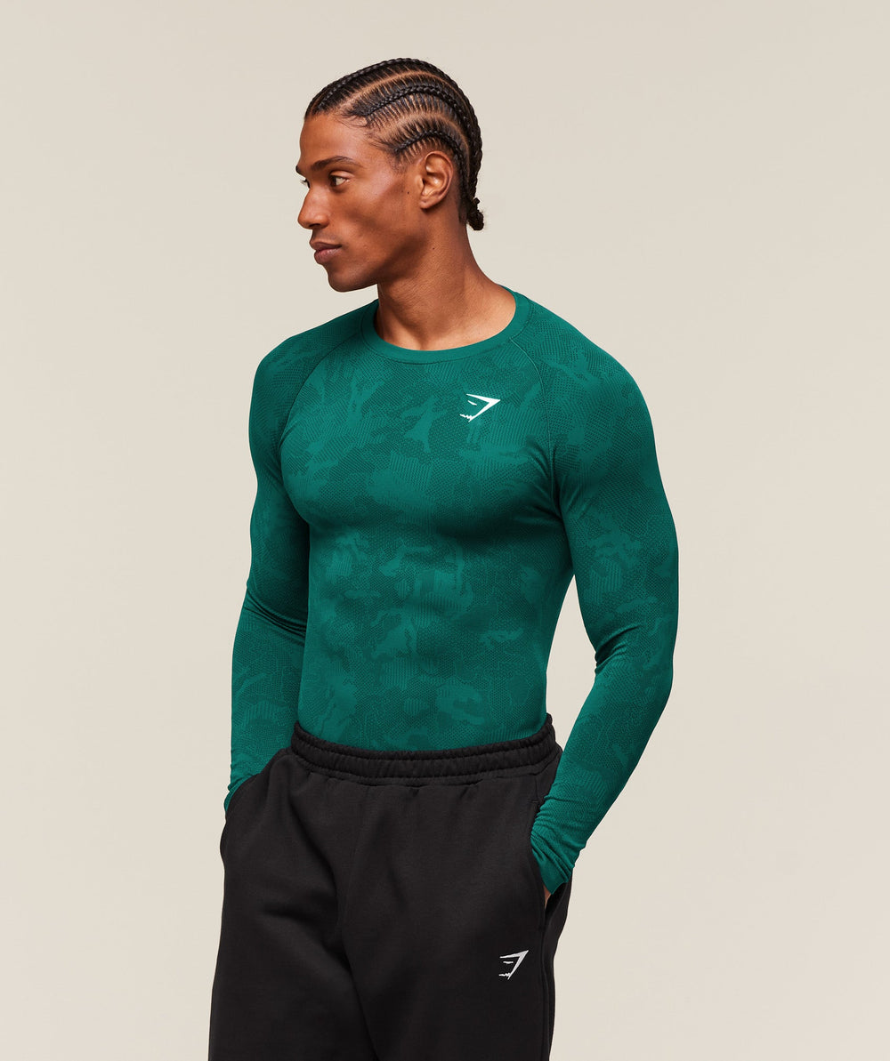 Geo Seamless Long Sleeve T-Shirt - Motivate Teal/Strong Teal