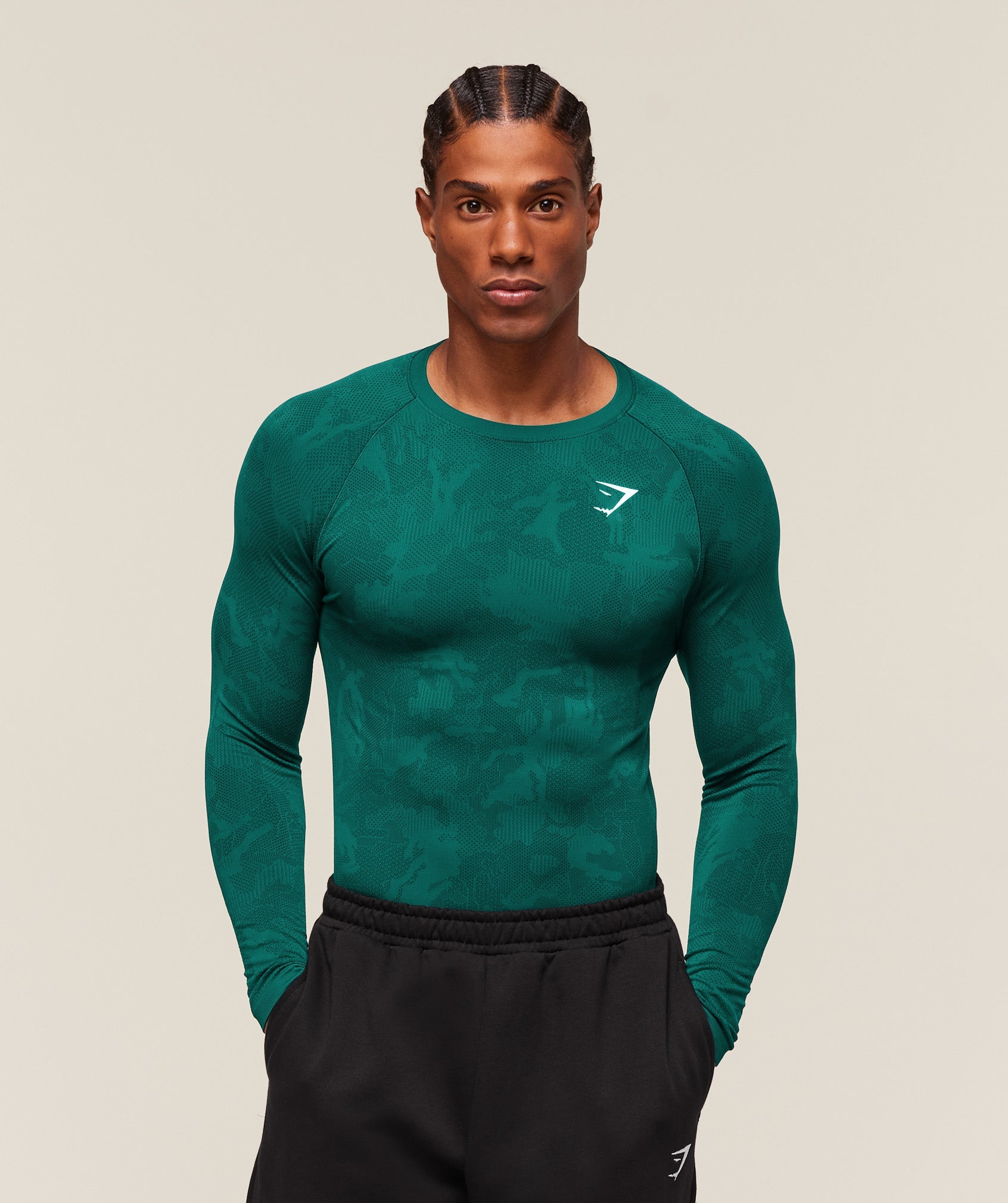 Geo Seamless Long Sleeve T-Shirt - Motivate Teal/Strong Teal