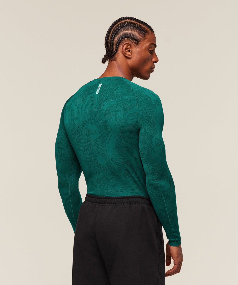 Geo Seamless Long Sleeve T-Shirt - Motivate Teal/Strong Teal