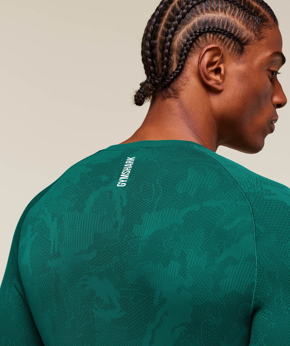Geo Seamless Long Sleeve T-Shirt - Motivate Teal/Strong Teal