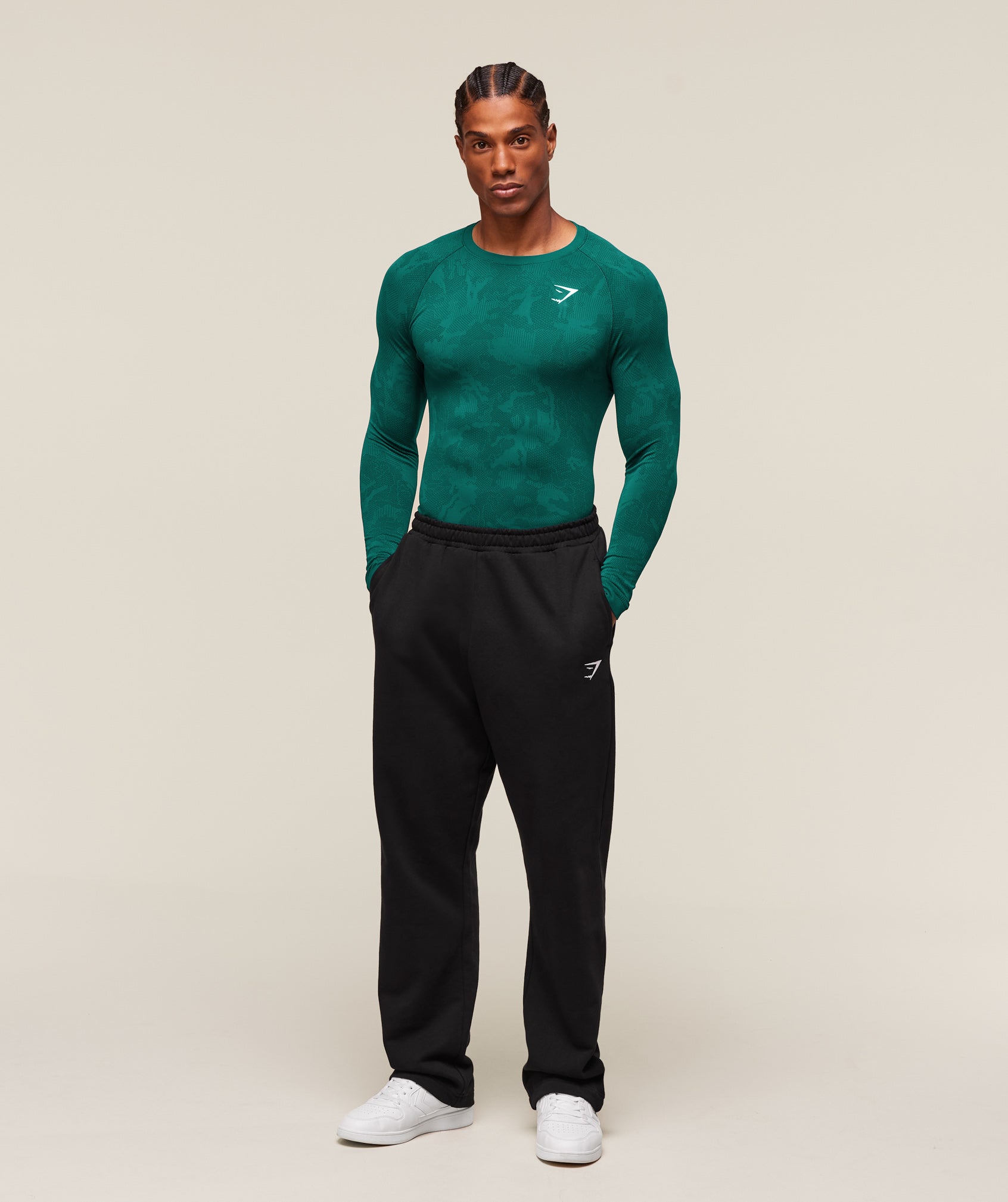Geo Seamless Long Sleeve T-Shirt - Motivate Teal/Strong Teal