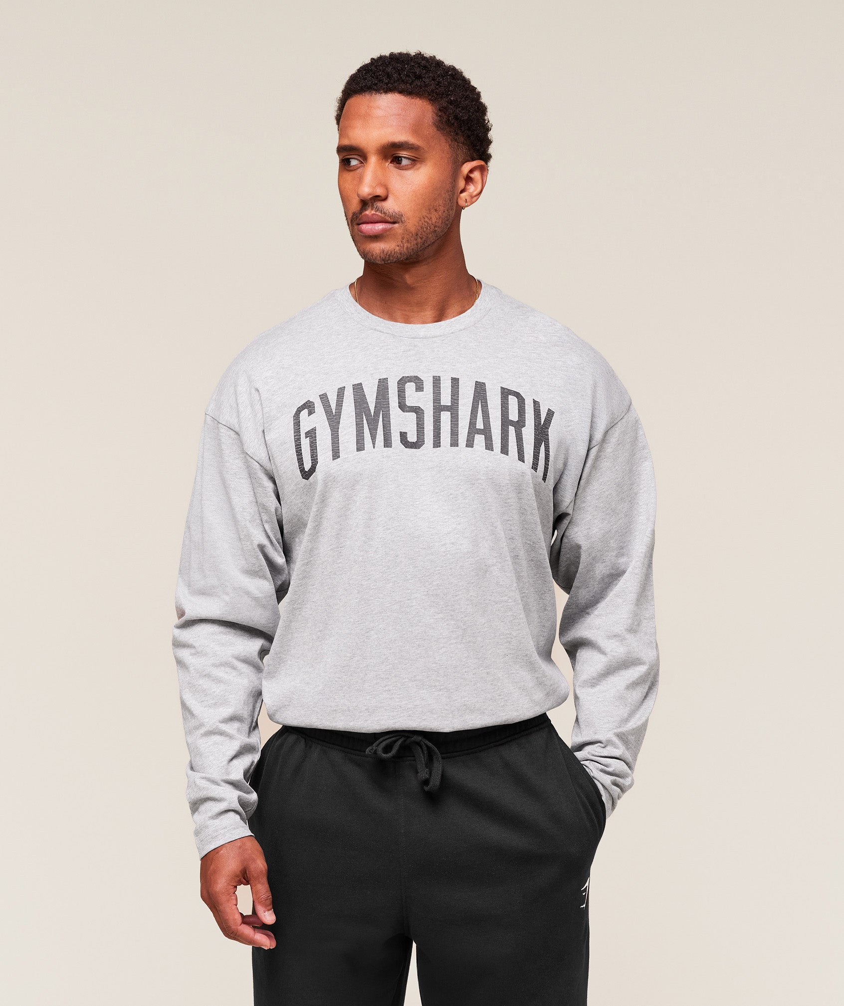 Worn Graphic Long Sleeve T-Shirt - Light Grey Core Marl