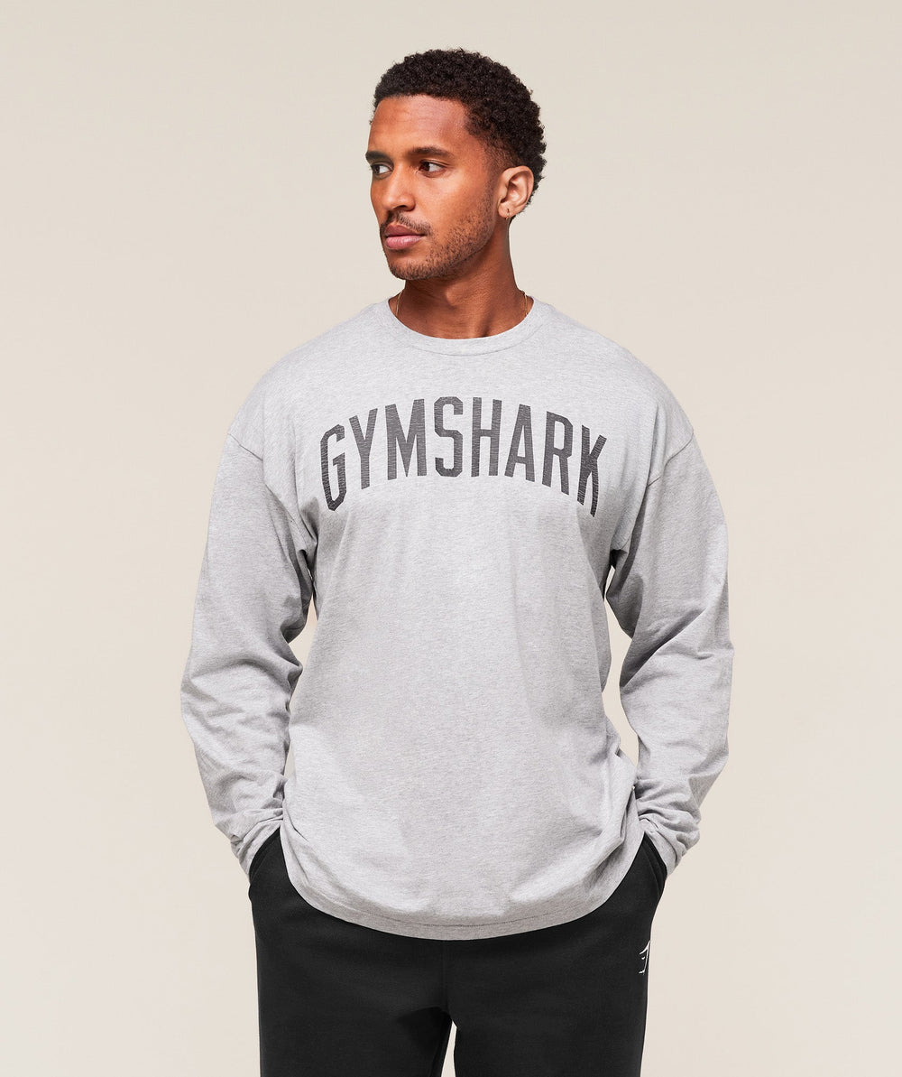 Worn Graphic Long Sleeve T-Shirt - Light Grey Core Marl