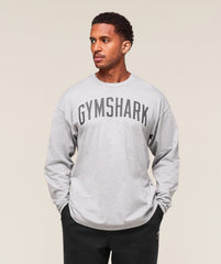 Worn Graphic Long Sleeve T-Shirt - Light Grey Core Marl