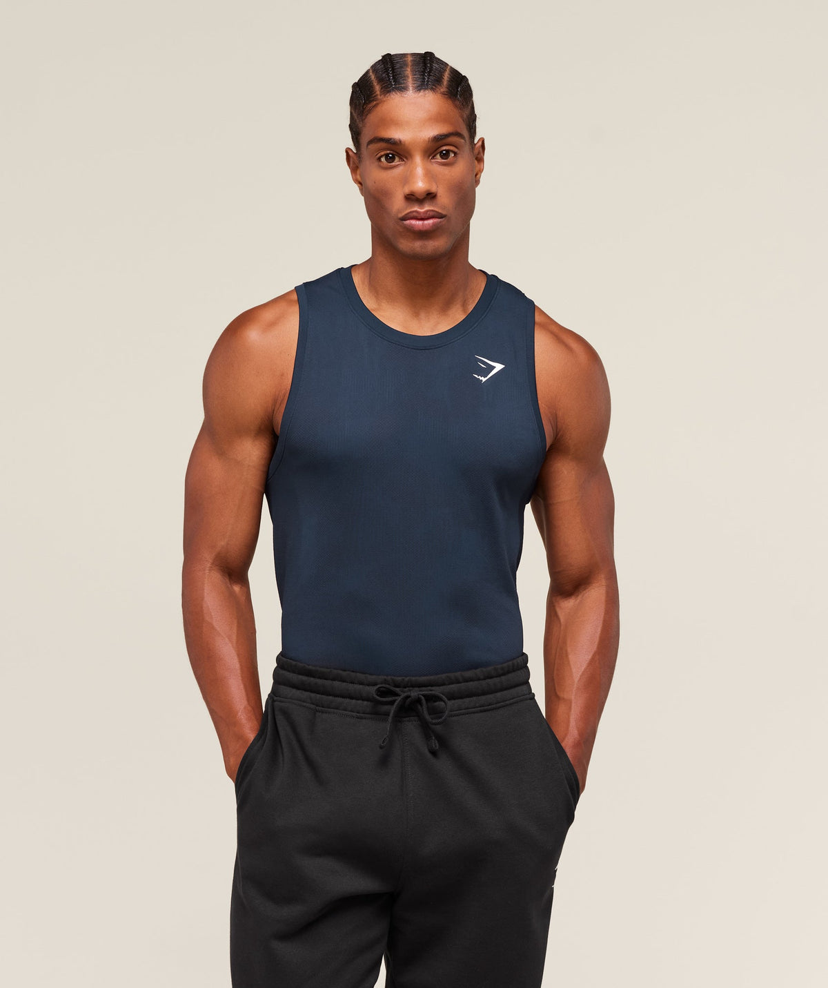 Geo Seamless Tank - Navy/Heavy Blue