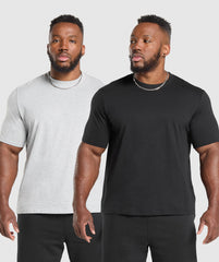 T-Shirt 2 Pack - Black/Light Grey Marl