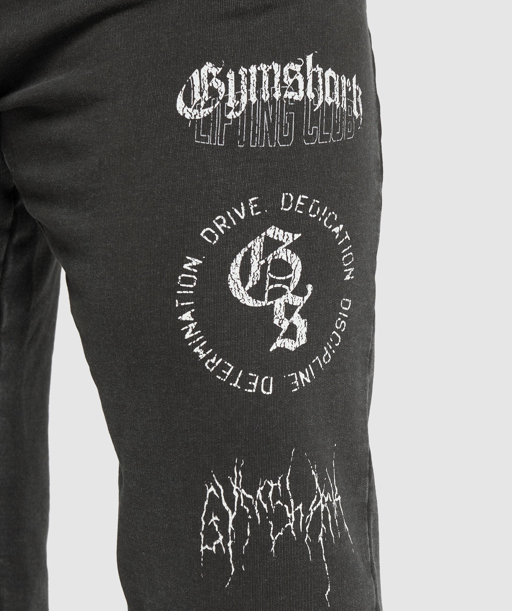 Distressed Graphic Joggers - Black Acid Wash